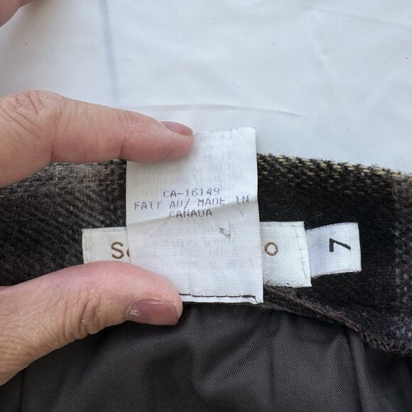 Vintage 90s Women Wool Blend Brown And Beige Plaid Skirt Full Lined Size 7 - Picture 10 of 11